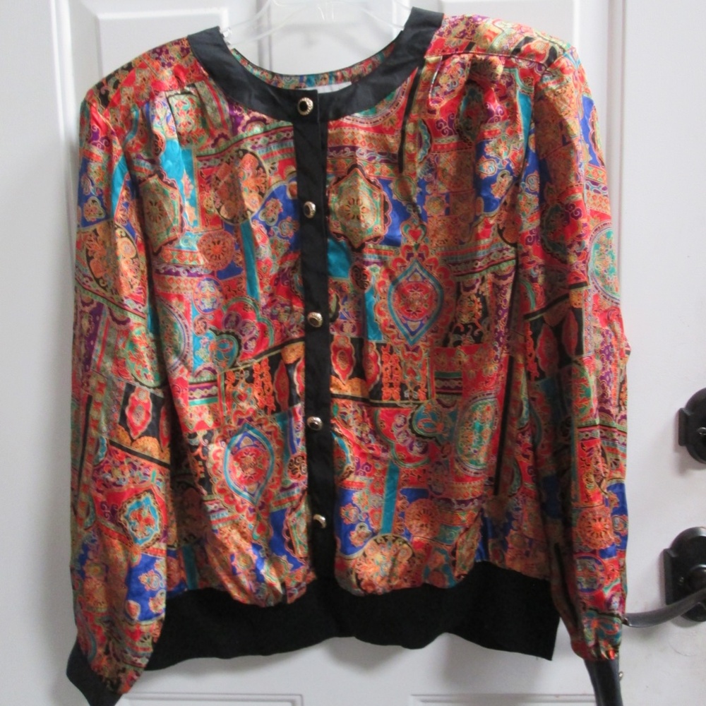 Vtg NOTCHES women's mosaic colorful long sleeves blouse Sz 24